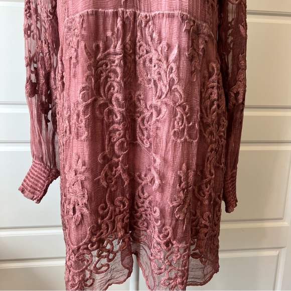 Soft Surroundings Lace Mini Dress High Neck Long Sleeve Romantic Party Evening M - Picture 3 of 9